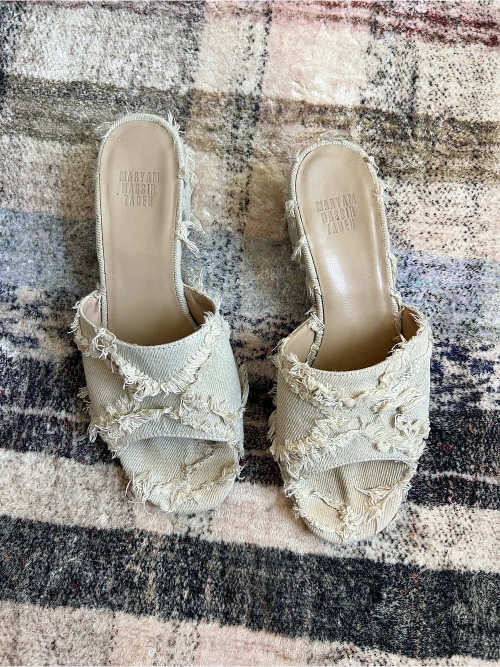 Maryam Nassir Zadeh Cream Frayed Slide Mules